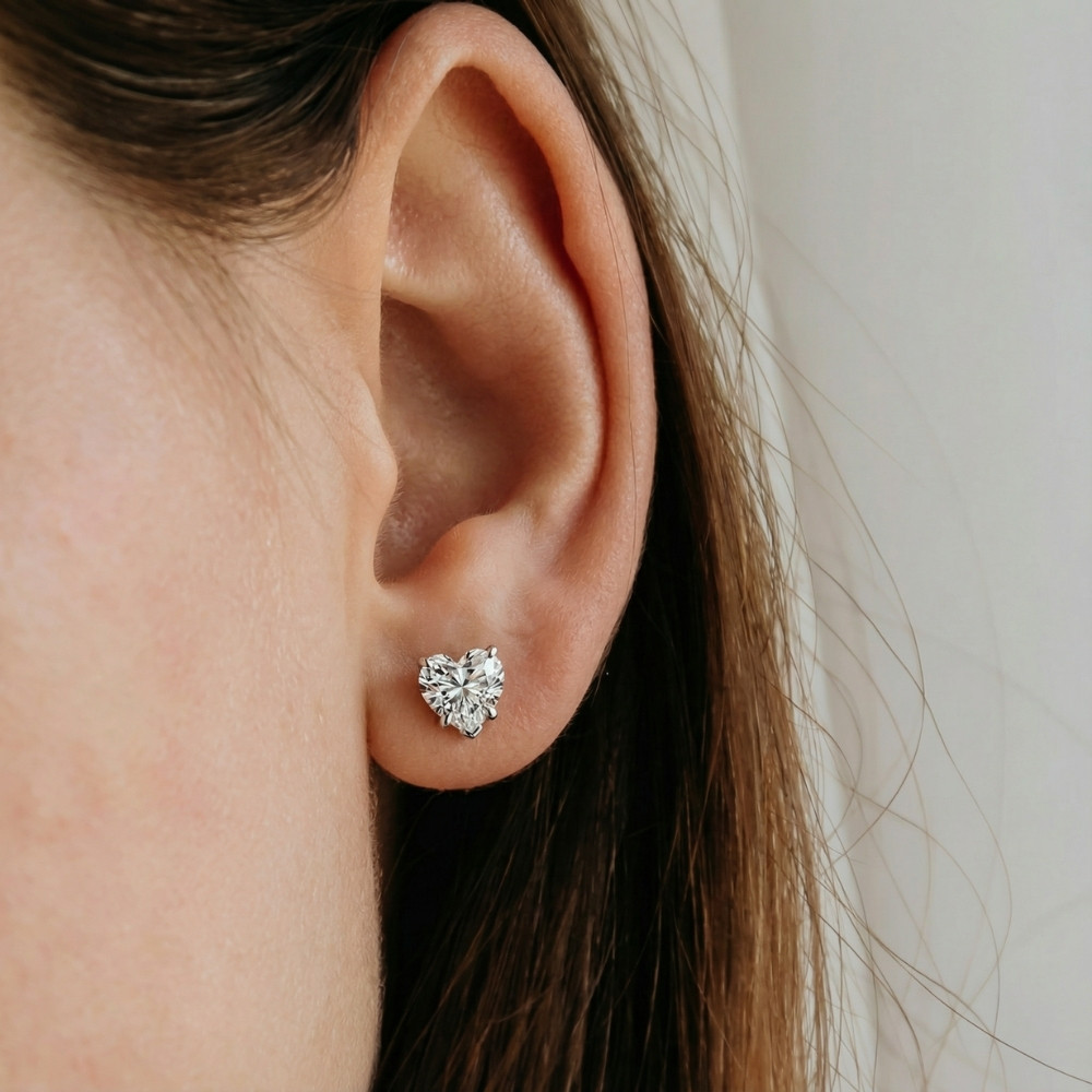 2Ct TW Heart Shape Diamond Studs Lab Grown 14k White Gold (F-G, VS)