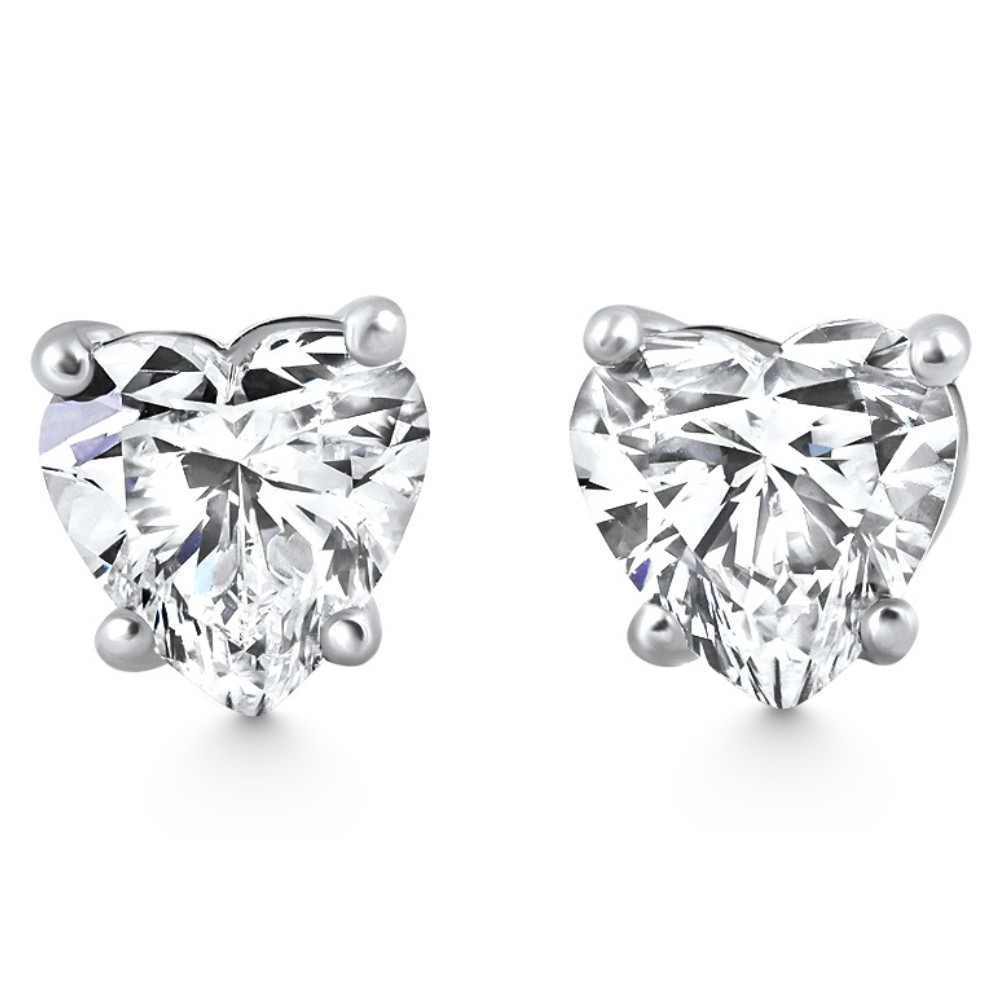 2Ct TW Heart Shape Diamond Studs Lab Grown 14k White Gold (F-G, VS)