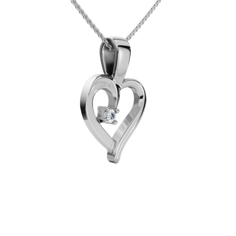 Heart Shape Solitaire Diamond Pendant Necklace in White Yellow or Rose Gold (G-H, I2-I3)