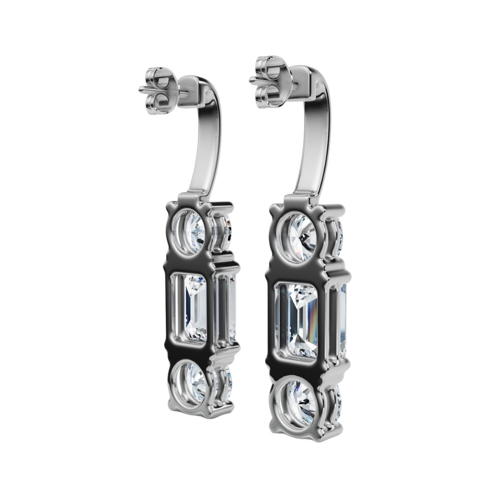 6Ct Emerald & Round Cut Diamond Earrings 14k Gold Lab Grown 1 1/3"  Tall (F-G, VS)