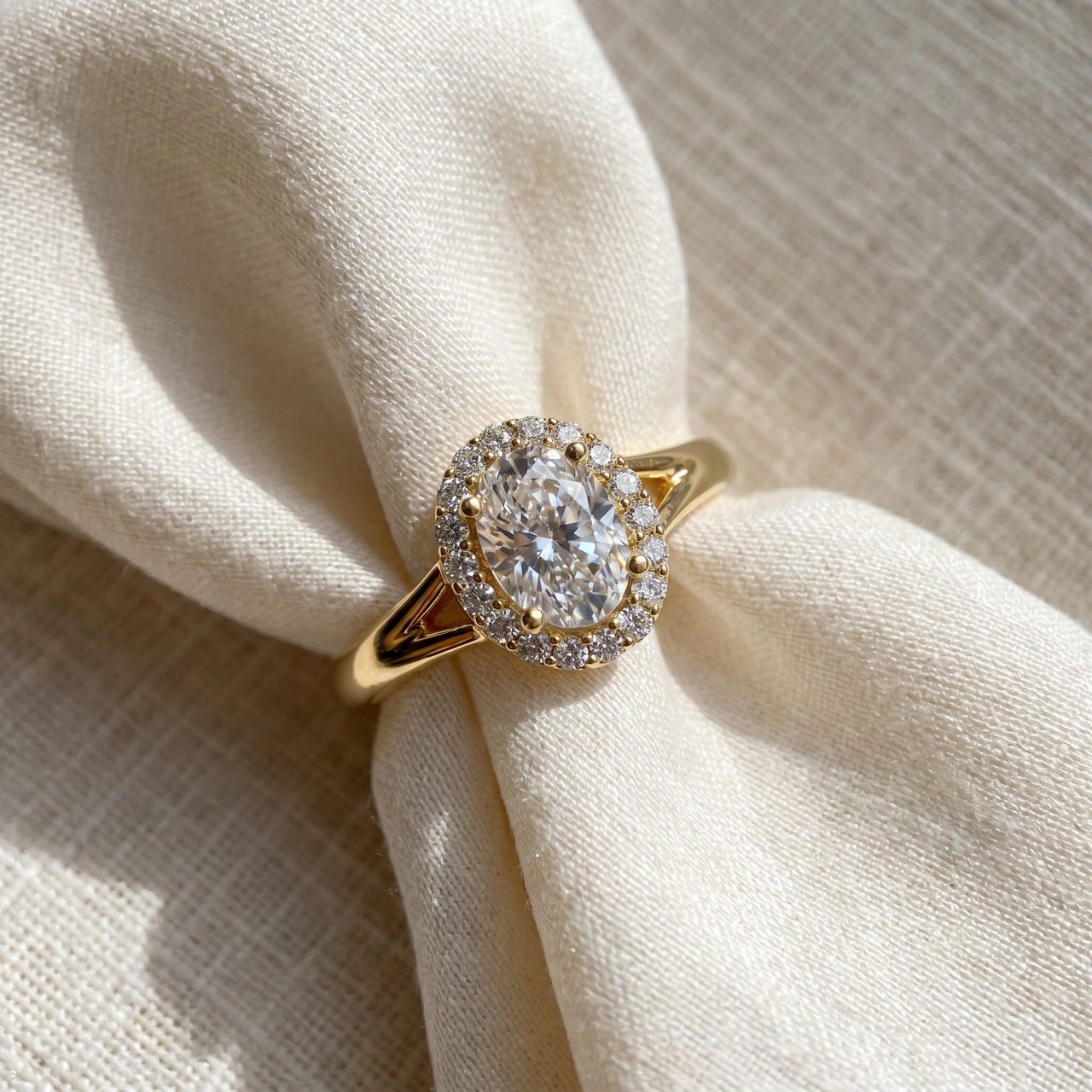 1 1/5Ct Oval Diamond Halo Engagement Ring 14k Gold Lab Grown (F-G, VS)