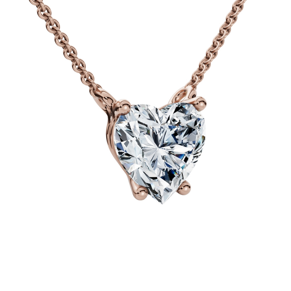 1Ct Heart Shape Diamond Solitaire Diamond Pendant 14k Gold Necklace Lab Grown (F-G, VS)