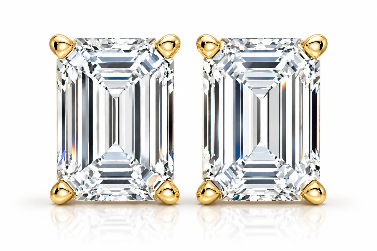 2Ct TW Emerald Cut Diamond Studs 14k Gold Lab Grown (F-G, VS)