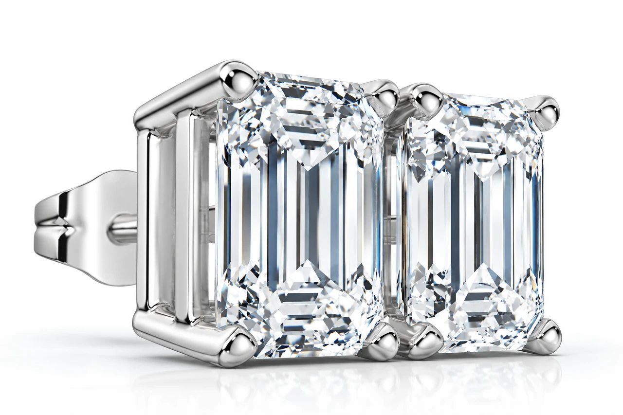 2Ct TW Emerald Cut Diamond Studs 14k Gold Lab Grown (F-G, VS)