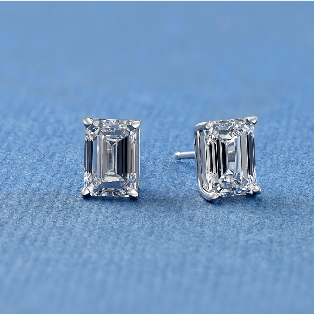 2Ct TW Emerald Cut Diamond Studs 14k Gold Lab Grown (F-G, VS)