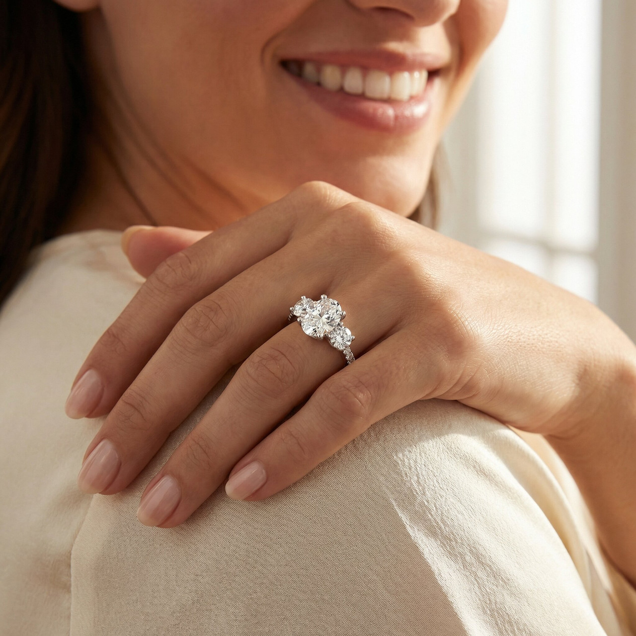 1.60Ct Oval Diamond Engagement Ring 14k Gold Lab Grown With Side Stones (F-G, VS)