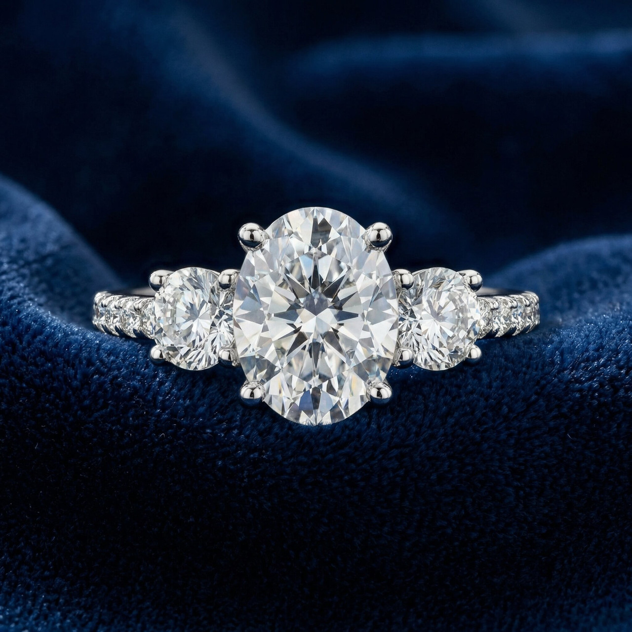 1.60Ct Oval Diamond Engagement Ring 14k Gold Lab Grown With Side Stones (F-G, VS)
