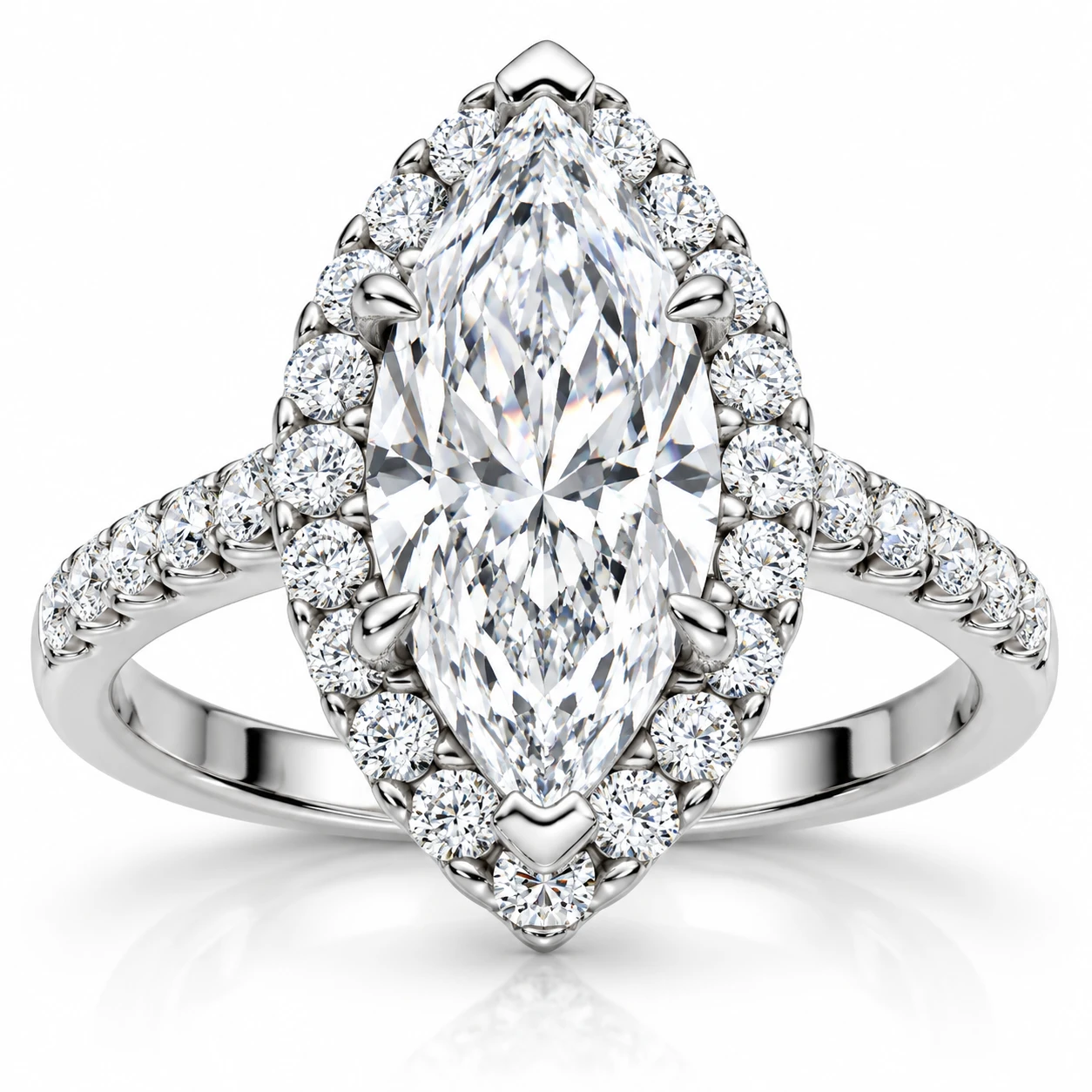 1 3/8ct Marquise Halo Diamond Ring 14K White Gold (G-H, I1)