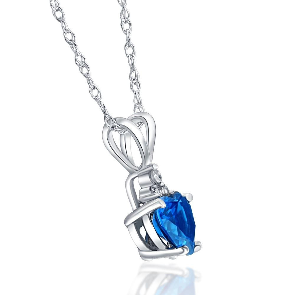 1/2ct Diamond & Simulated Blue Sapphire Heart Pendant 14K White Gold (G-H, I1)