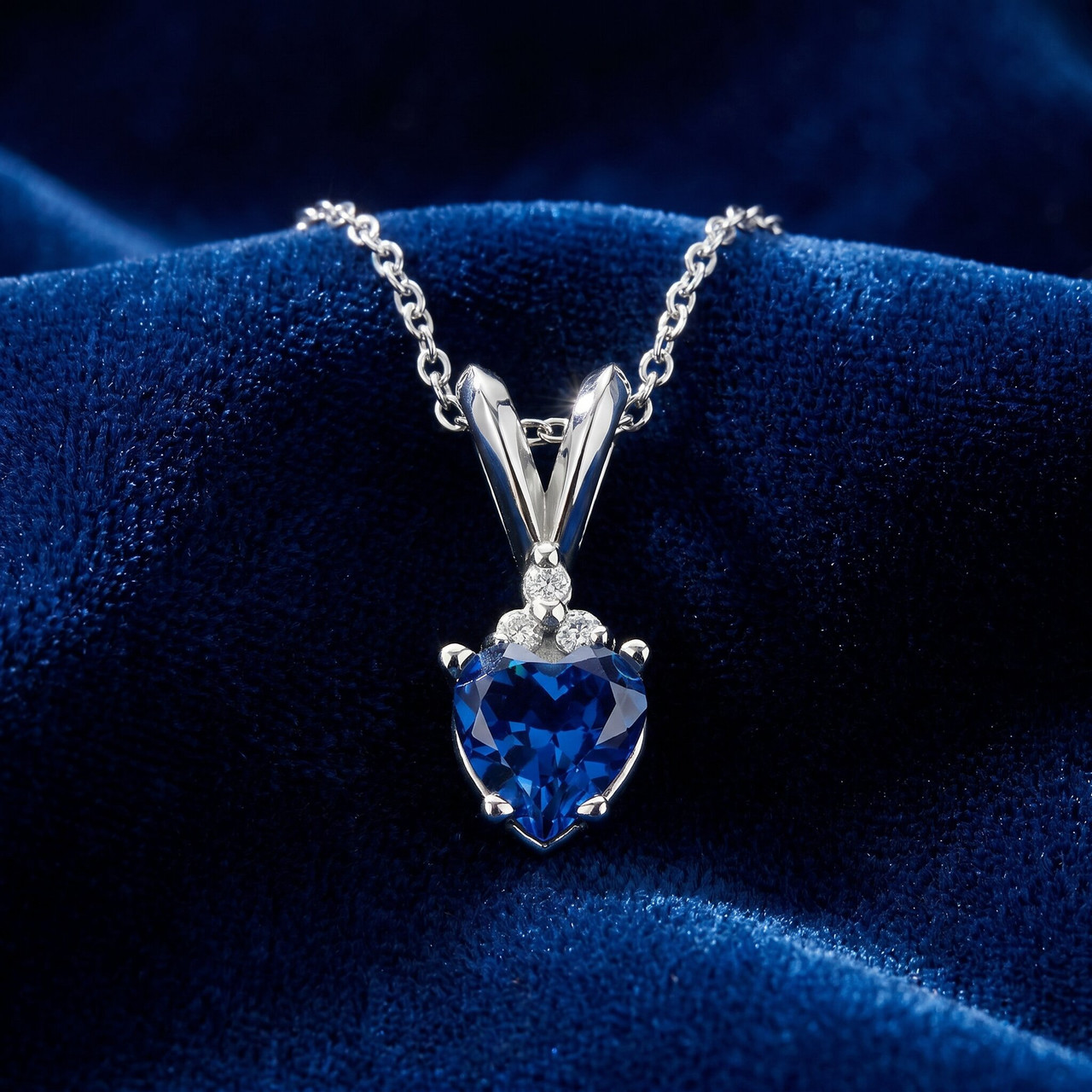 1/2ct Diamond & Simulated Blue Sapphire Heart Pendant 14K White Gold (G-H, I1)