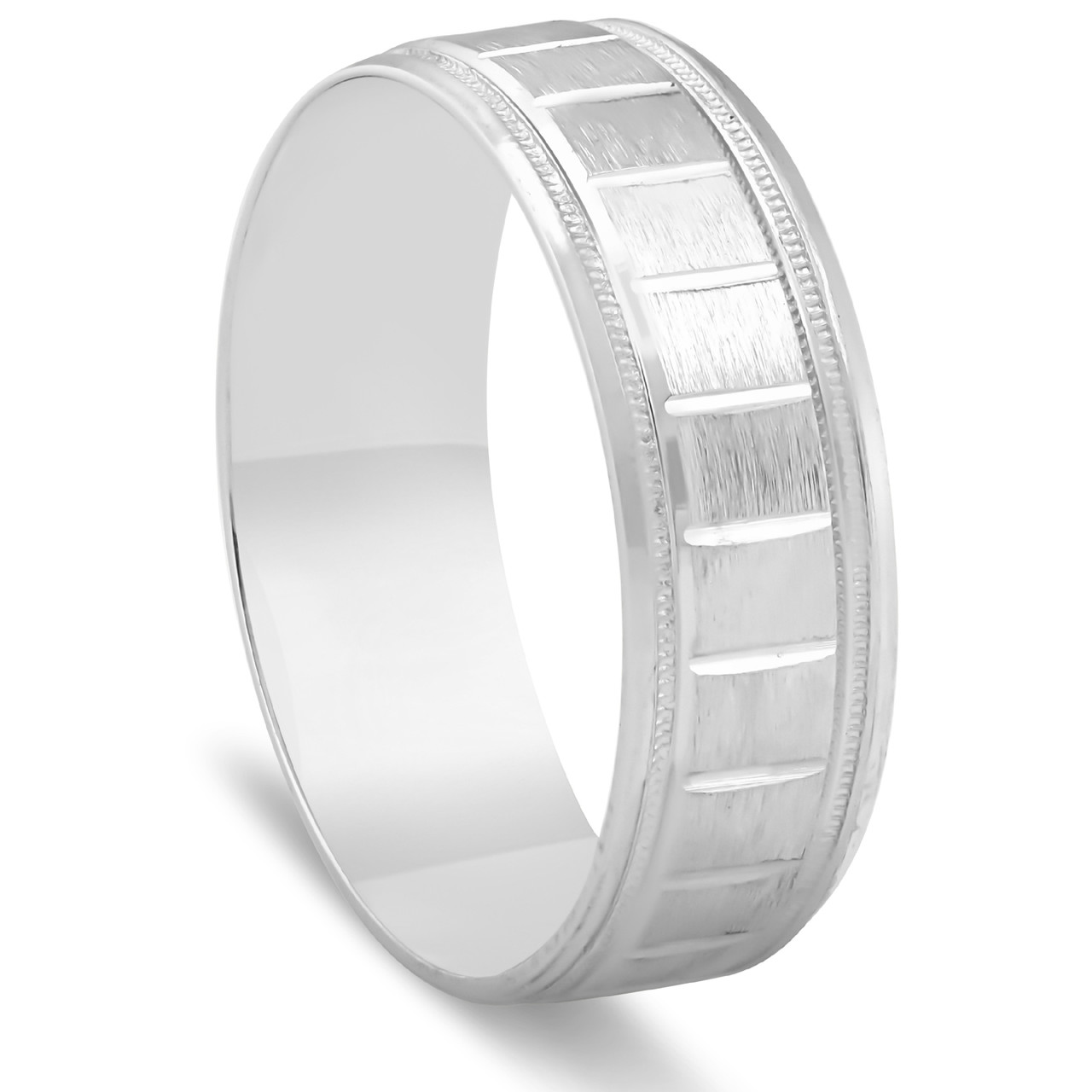 Mens 14K White Gold Brushed Comfort Wedding Band Ring
