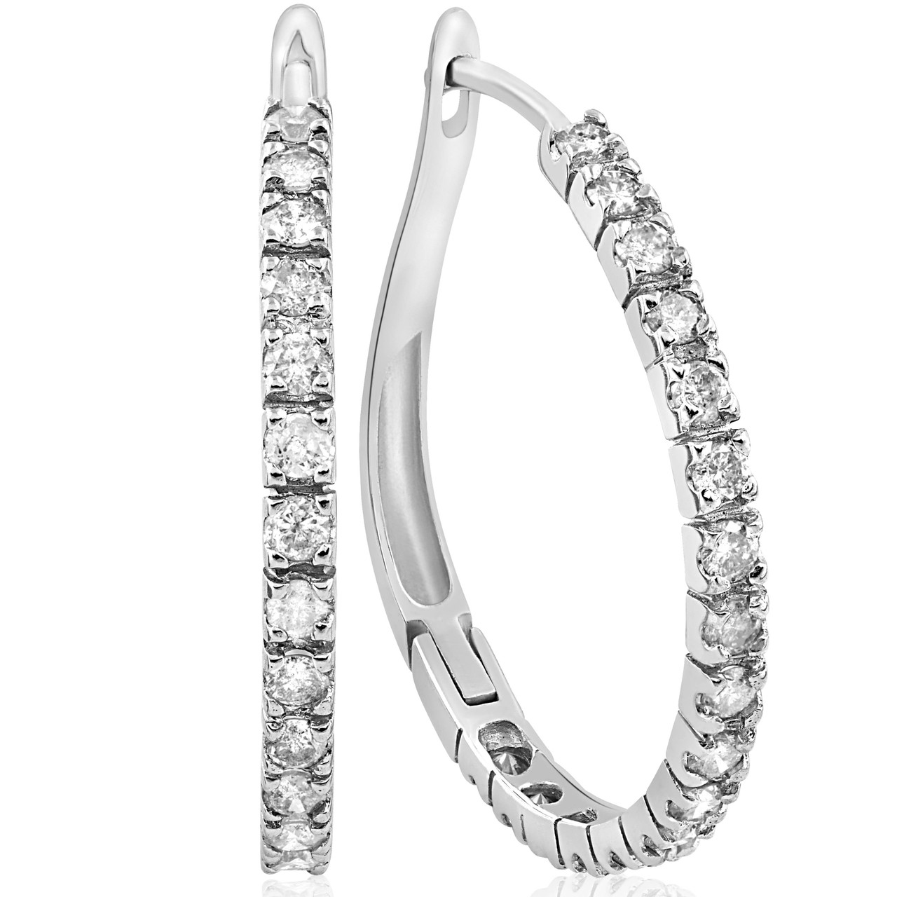 Diamond Lock Hoop Earrings - Prong set stones, small size, round