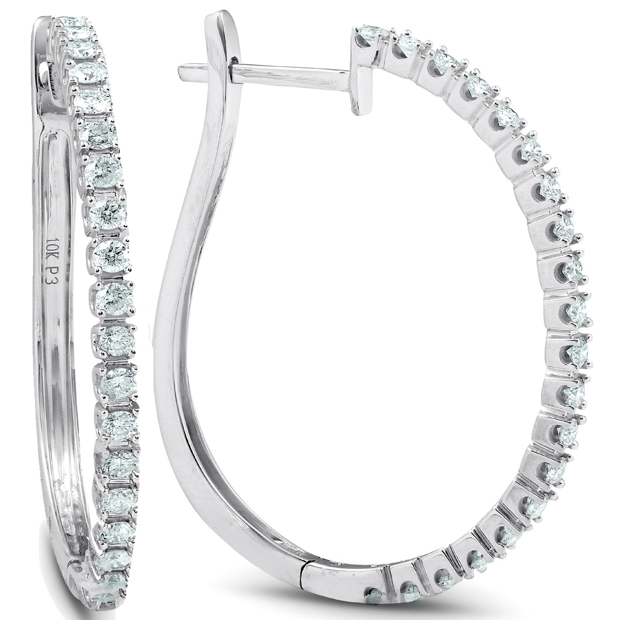 1 Carat Diamond Hoops White Gold 3/4" Tall (H-I, I2-I3)