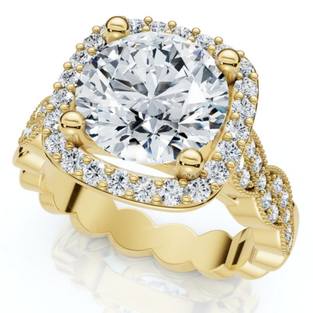 Certified 2 1/4Ct Cushion Halo Twisted Band Engagement Ring 14k Gold Lab Grown (F-G, VS)