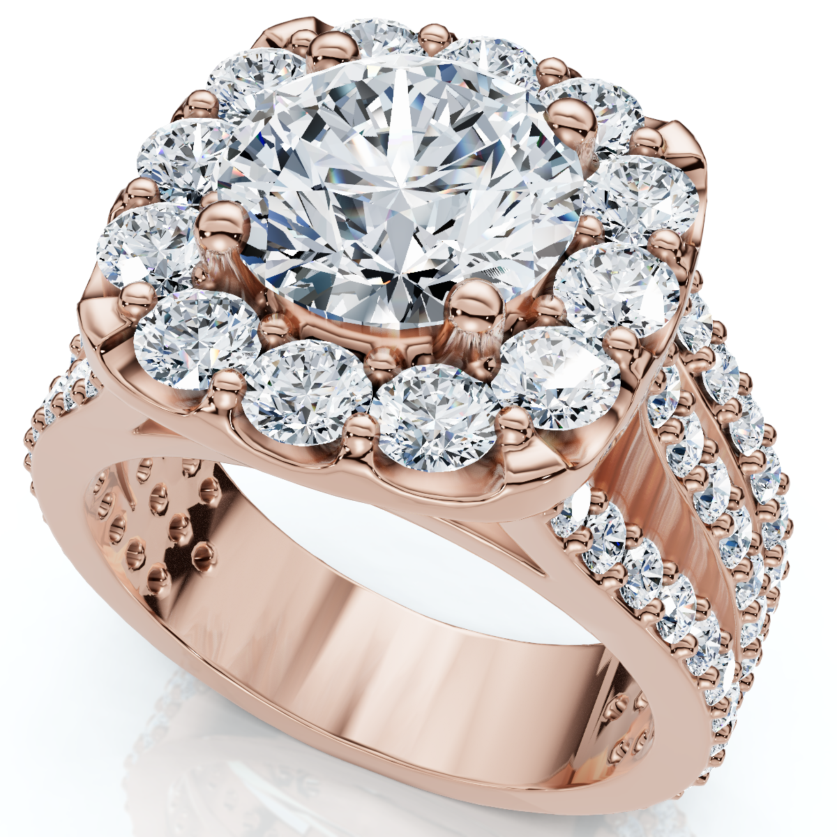 Certified 4Ct Diamond 3-Row Engagement Ring 14k Gold Lab Grown (F-G, VS)