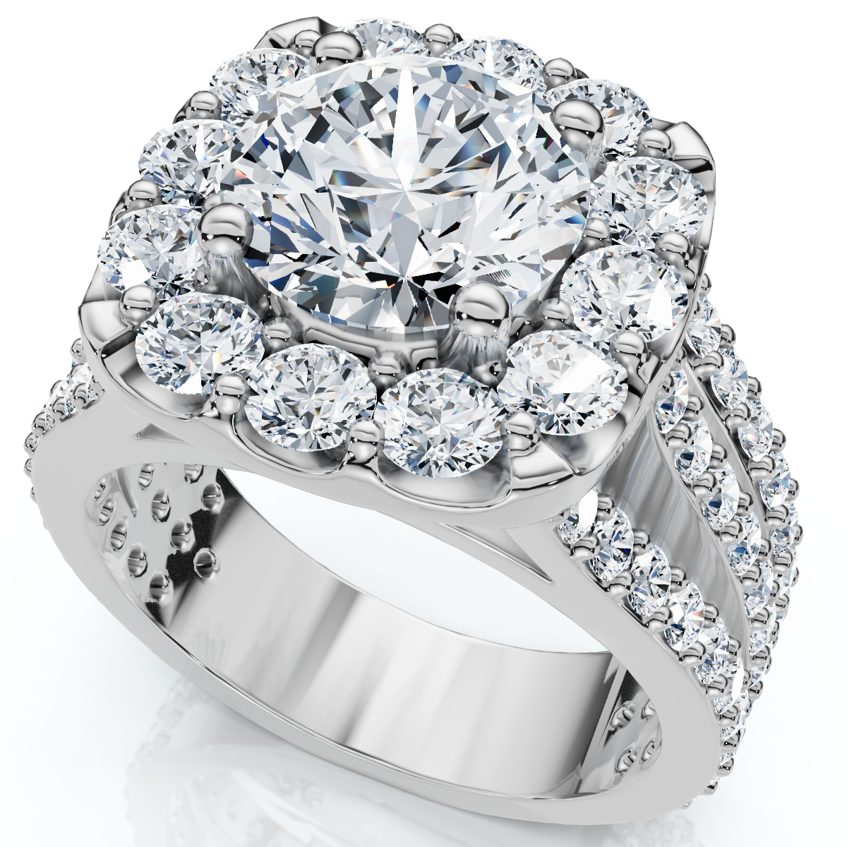 Certified 4Ct Diamond 3-Row Engagement Ring 14k Gold Lab Grown (F-G, VS)