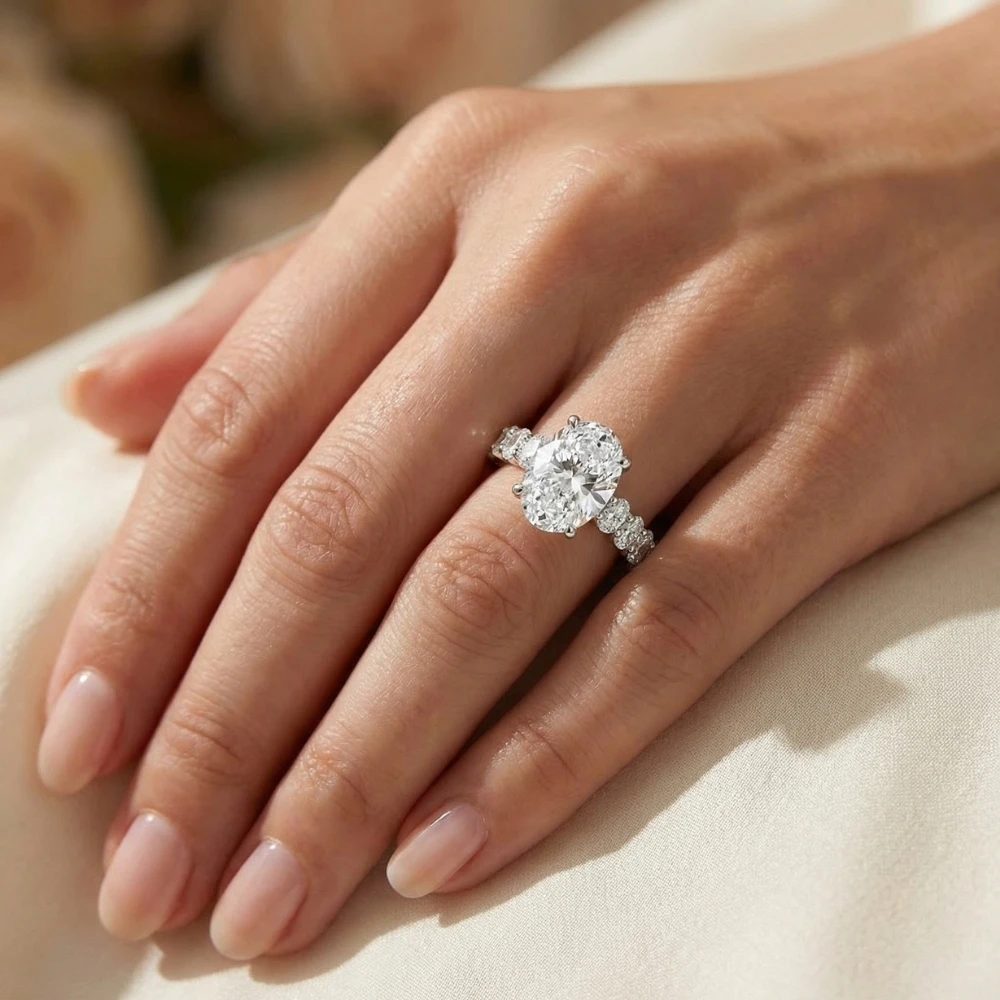 Certified 6Ct Oval Diamond Engagement Ring 14k Gold Lab Grown (F-G, VS)
