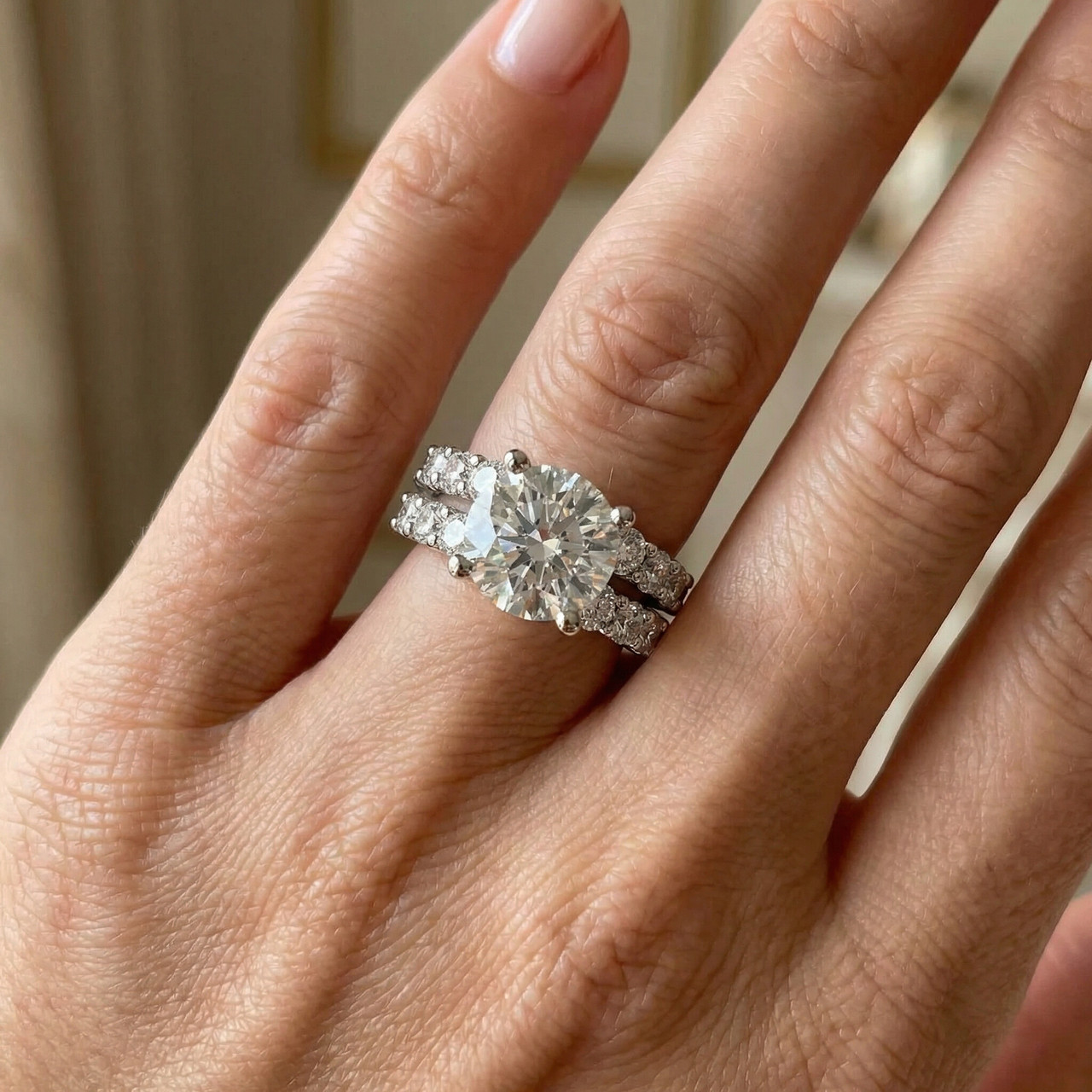 Certified 3 6/8ct Diamond Engagement Wedding Ring Set 14k Gold Lab Grown (F-G, VS)