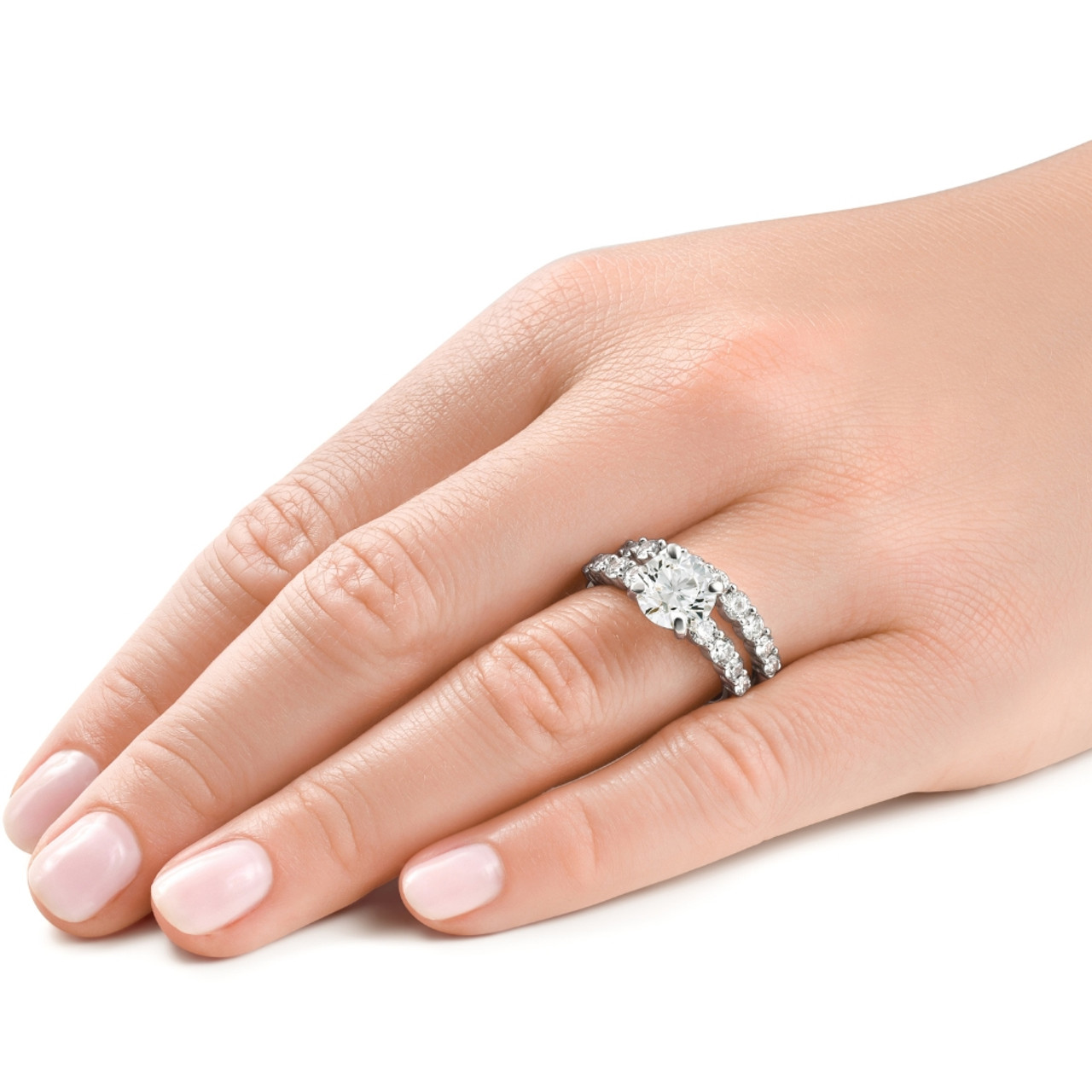 Certified 3 6/8ct Diamond Engagement Wedding Ring Set 14k Gold Lab Grown (F-G, VS)