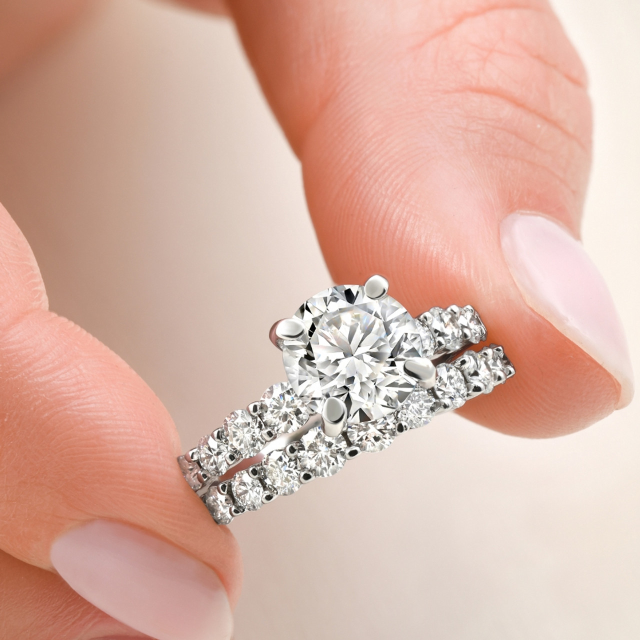 Certified 3 6/8ct Diamond Engagement Wedding Ring Set 14k Gold Lab Grown (F-G, VS)