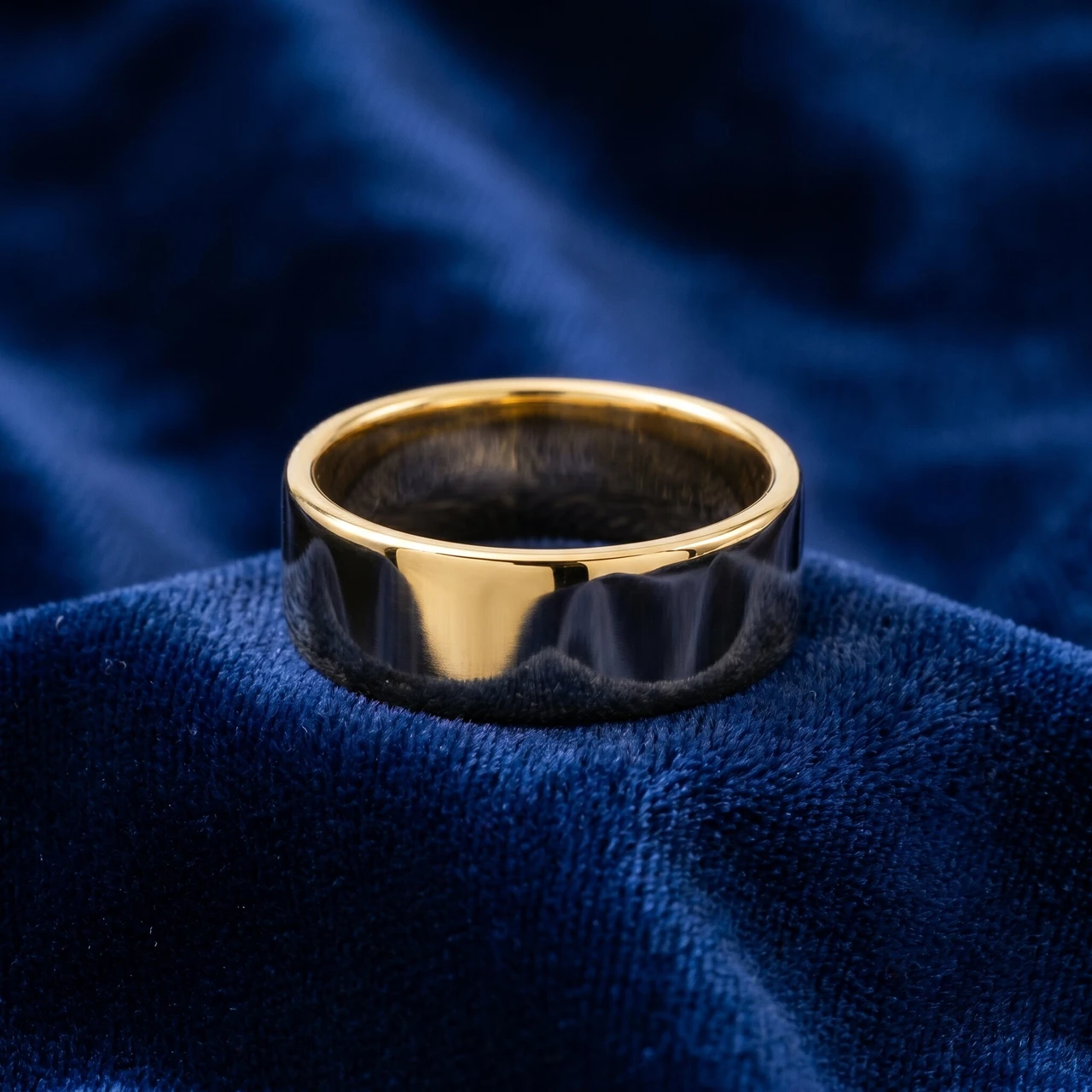 Mens 8mm 14K Yellow Gold Comfort Fit Flat Wedding Band
