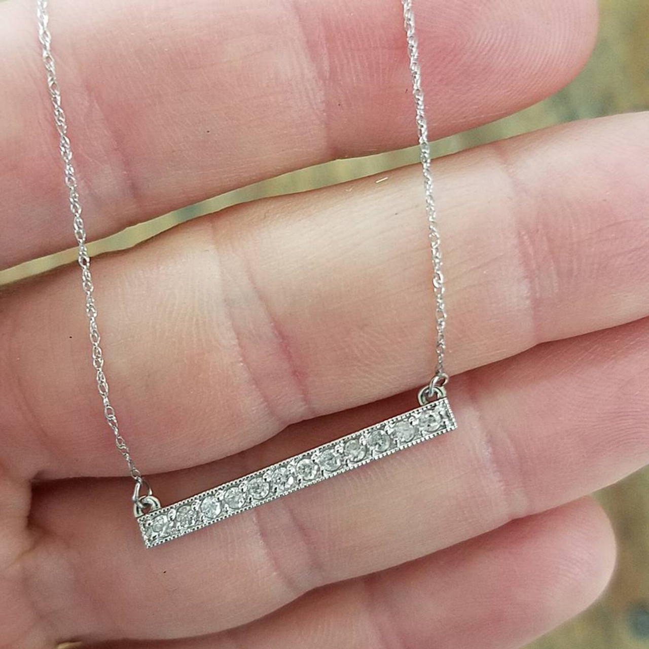 1/2ct Bar Pendant Diamond Necklace in 14K White Gold (Not Enhanced) 1.2" Wide (G-H, SI) 1/2ct Bar Pendant Diamond Necklace in 14K White Gold (Not Enhanced) 1.2" Wide (G-H, SI)
