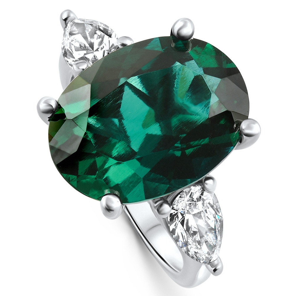 16x12mm Emerald & 1Ct Pear Shape Diamond Ring 14k Gold Lab Grown (F-G, VS)