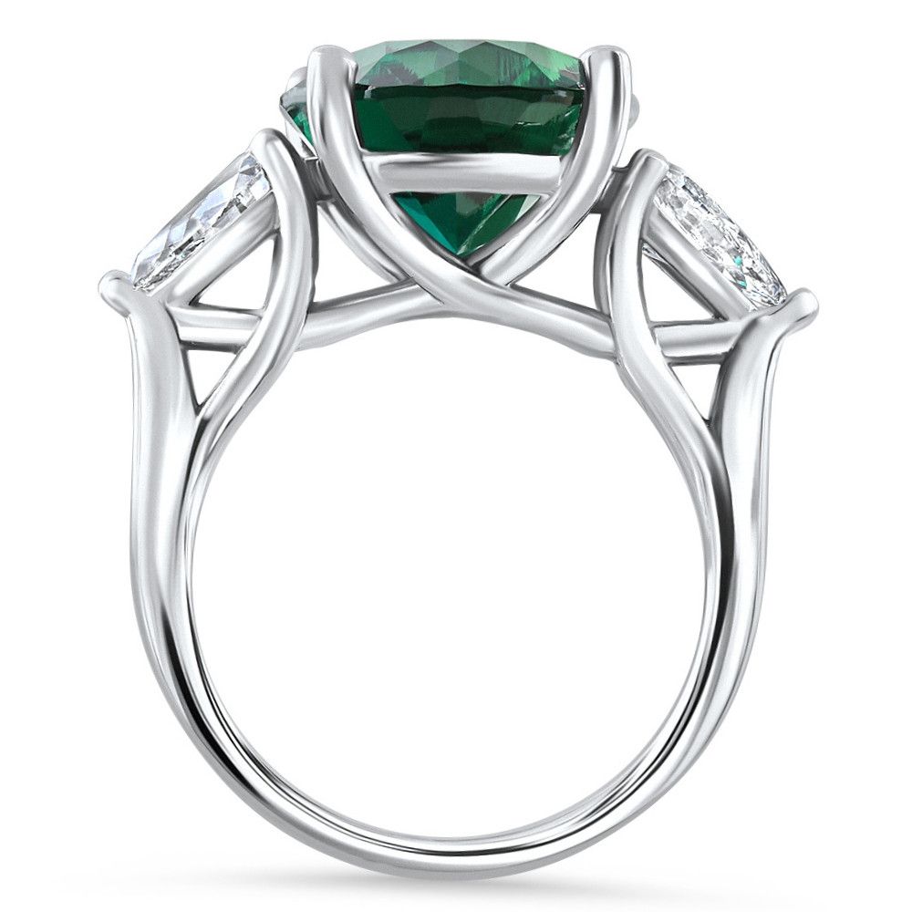 16x12mm Emerald & 1Ct Pear Shape Diamond Ring 14k Gold Lab Grown (F-G, VS)