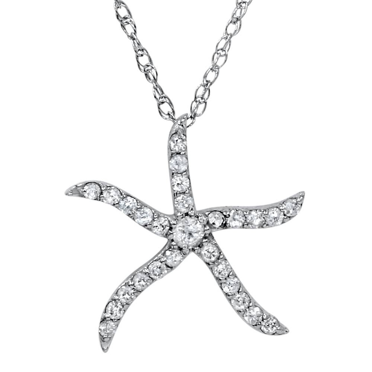 1/4ct Diamond Starfish Pendant 10K White Gold W/ 18" Chain (G-H, I2-I3) 1/4ct Diamond Starfish Pendant 10K White Gold W/ 18" Chain (G-H, I2-I3)