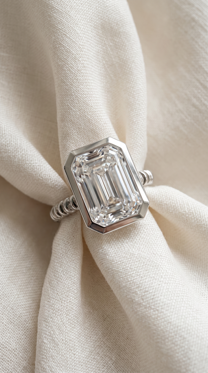 Certified 4Ct Bezel Solitaire Diamond Engagement Ring 14k Gold Lab Grown (F-G, VS)