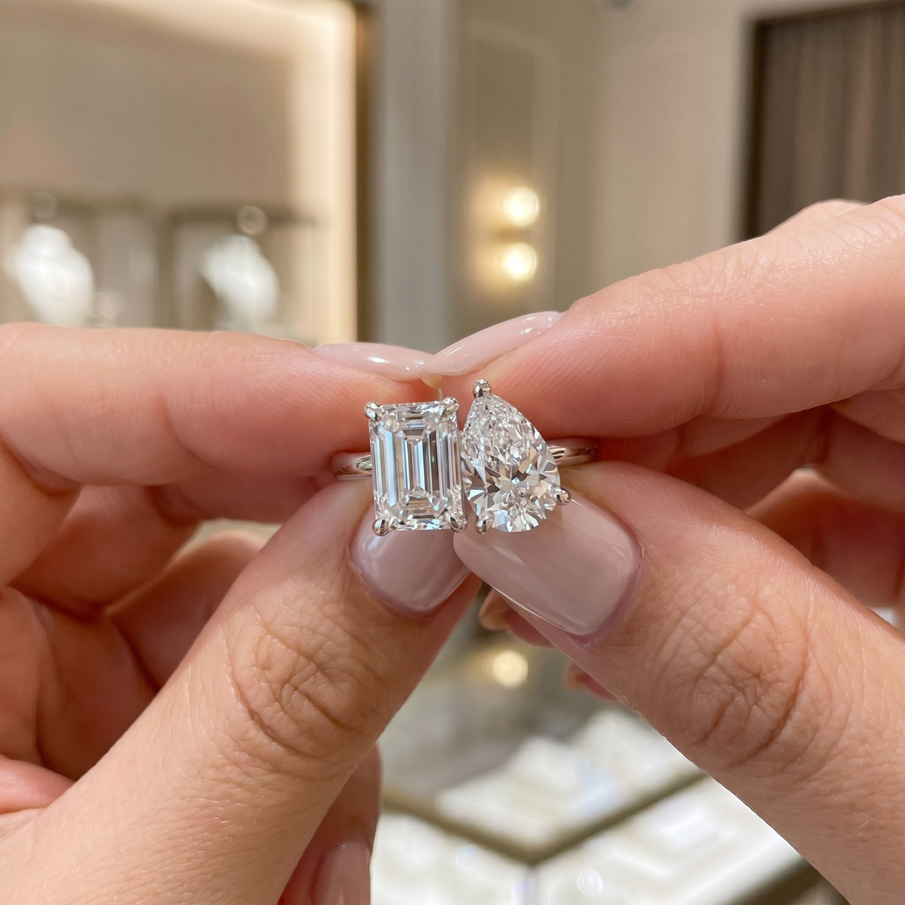 3.50Ct Moi Et Toi Diamond Ring Pear & Emerald Shape 14k White Gold Lab Grown (E-F, VS)