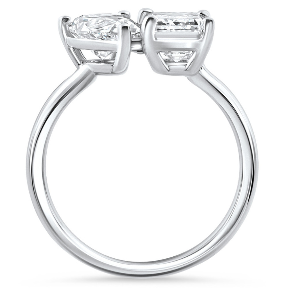 3.50Ct Moi Et Toi Diamond Ring Pear & Emerald Shape 14k White Gold Lab Grown (E-F, VS)