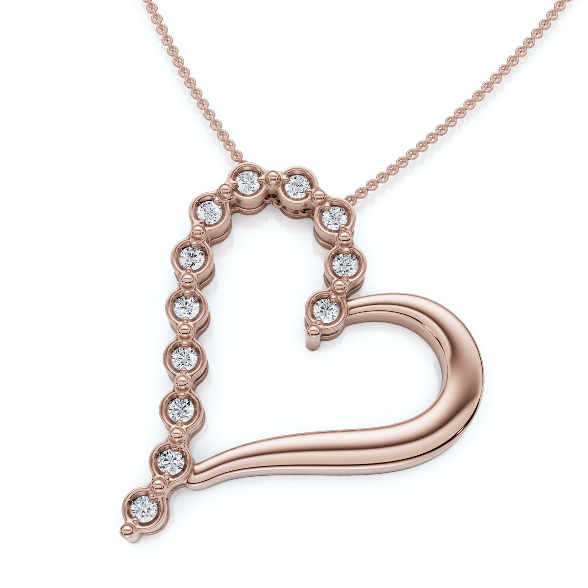 Diamond Heart Pendant Gold Necklace Lab Grown 18" (F-G, VS)