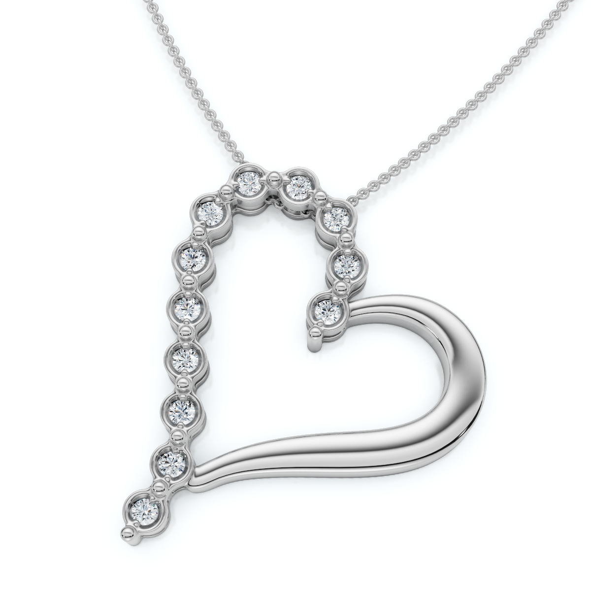 Diamond Heart Pendant Gold Necklace Lab Grown 18" (F-G, VS)