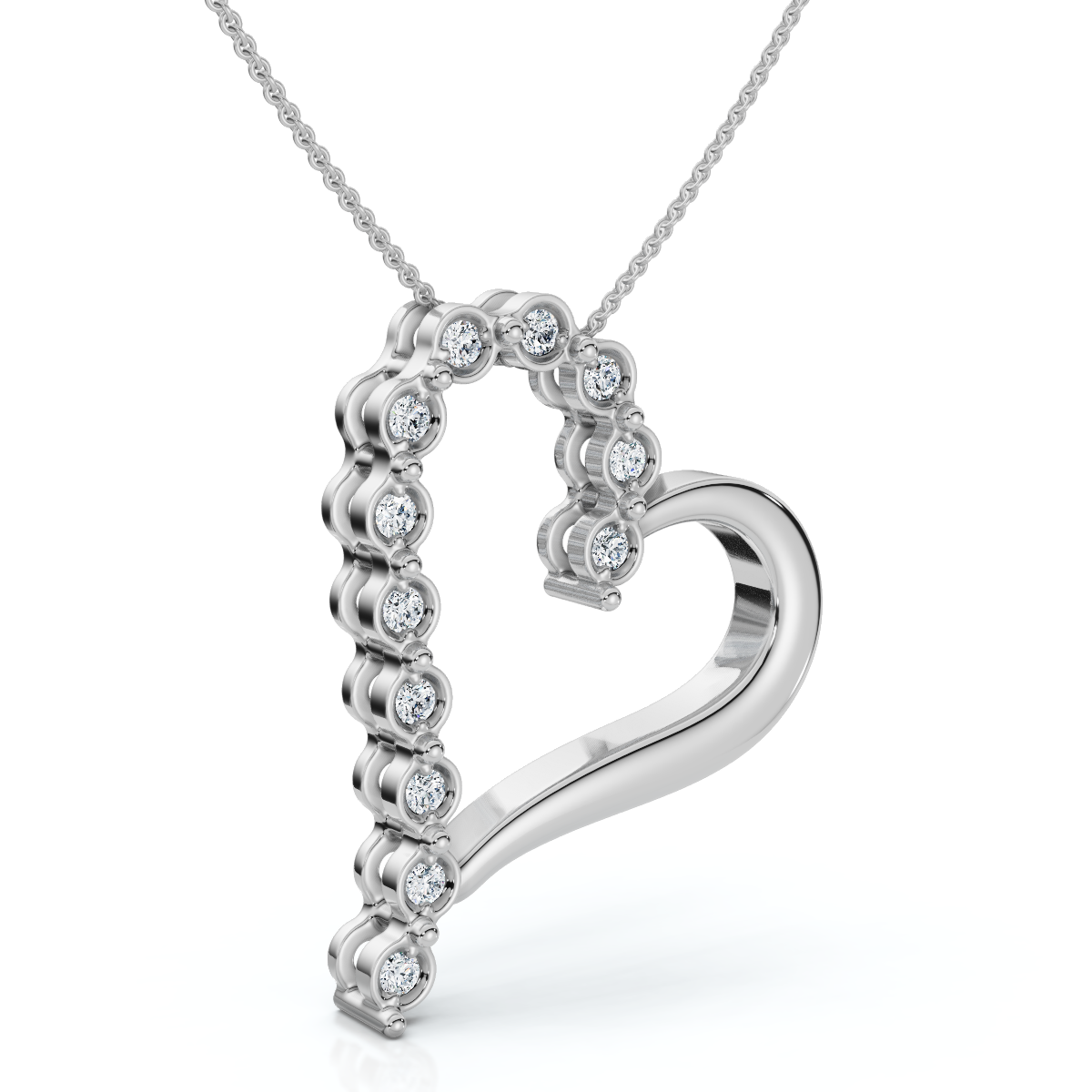 Diamond Heart Pendant Gold Necklace Lab Grown 18" (F-G, VS)