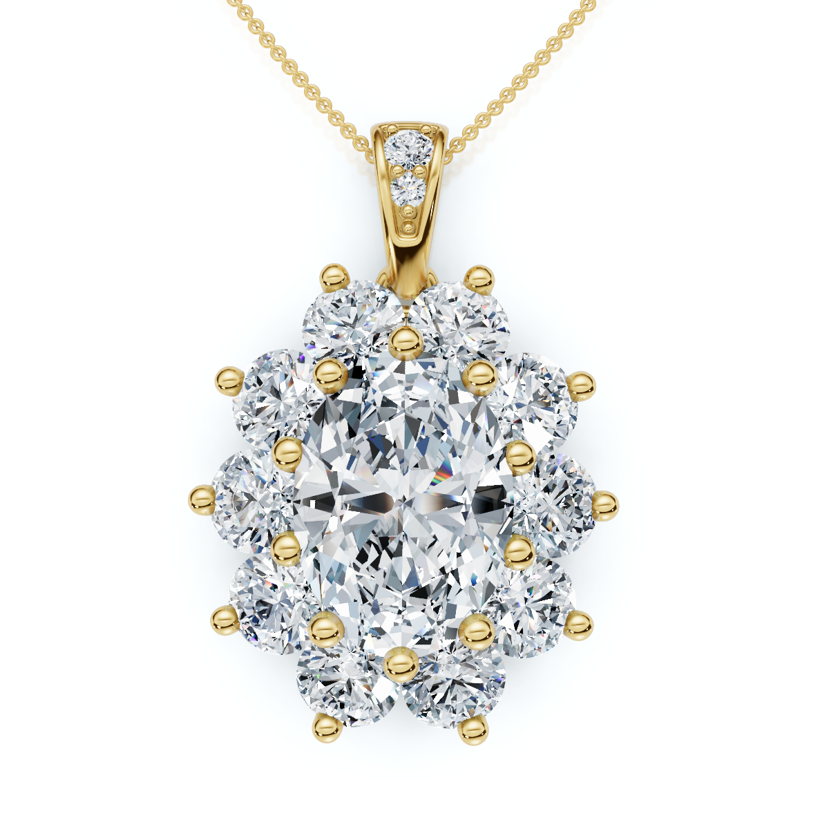 Certified 8 1/2Ct Oval Diamond Pendant 14k Gold Lab Grown 1.25" Tall (F-G, VS)