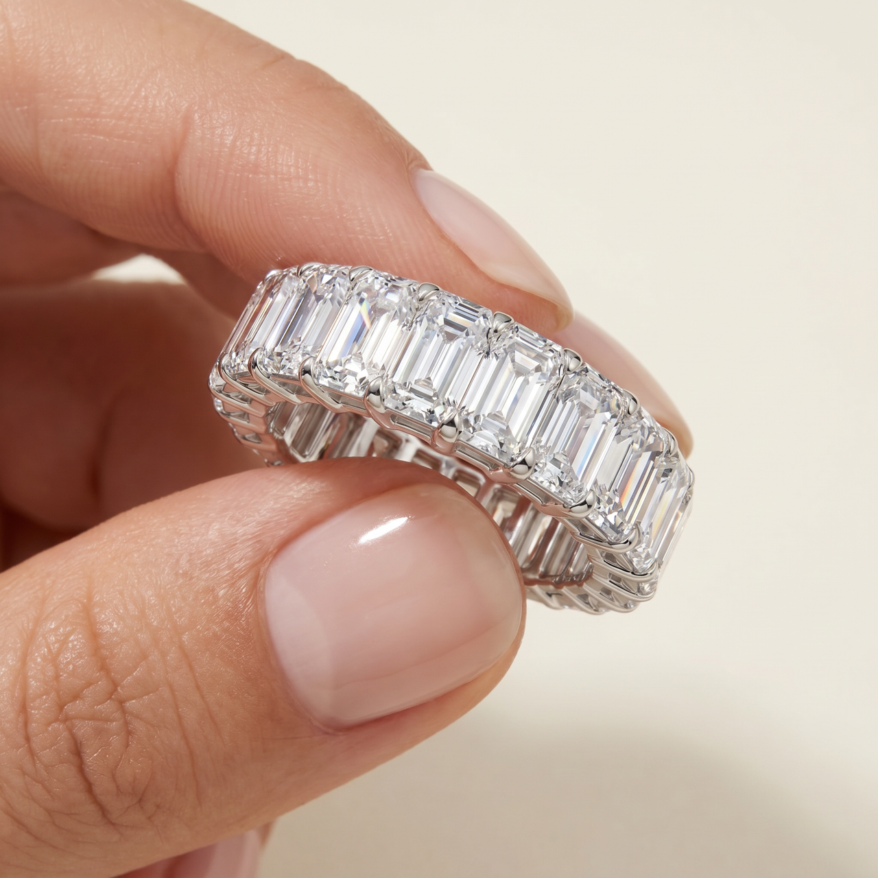 6Ct Emerald Cut Diamond Eternity Ring 14k Gold or Platinum Lab Grown (E-F, VS)