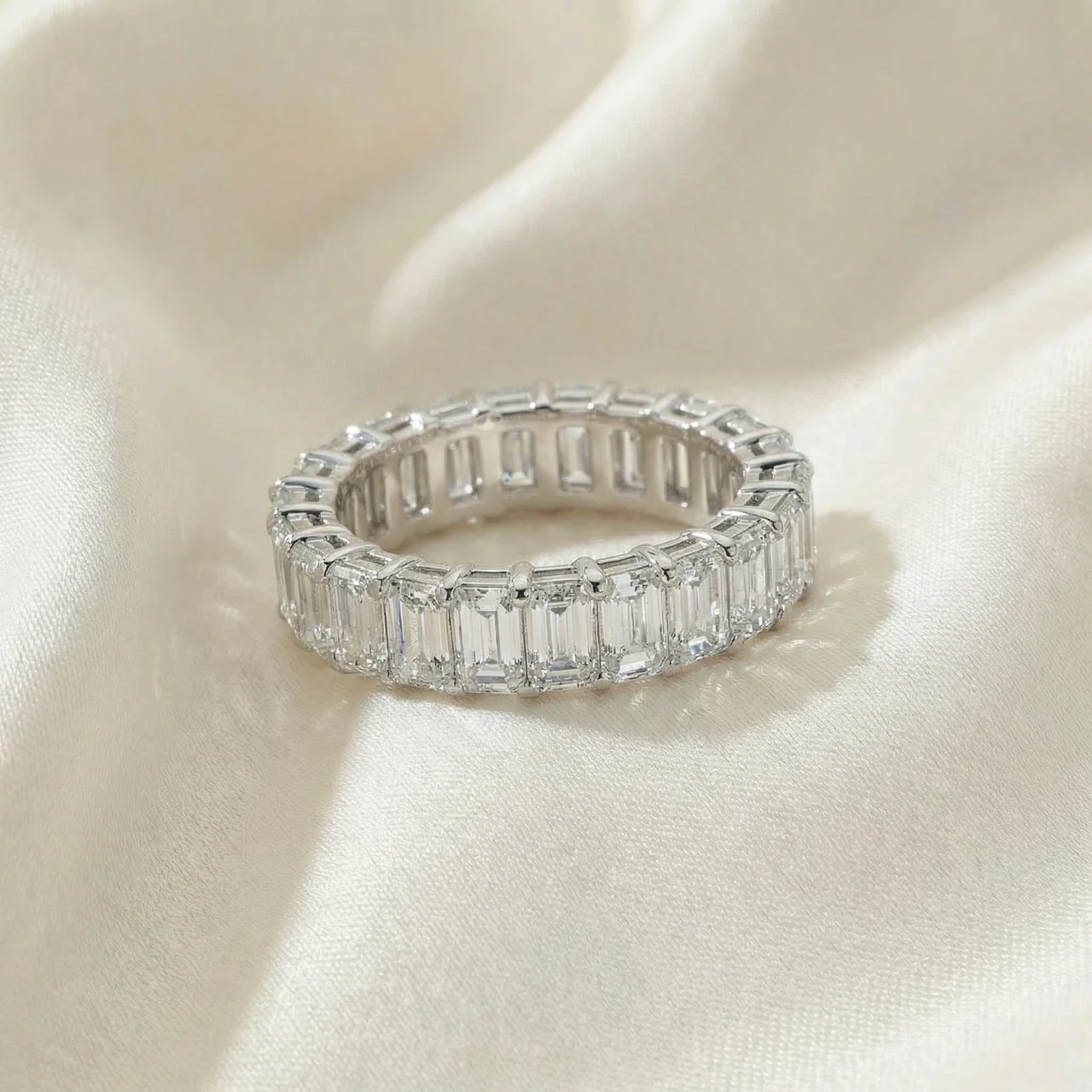 6Ct Emerald Cut Diamond Eternity Ring 14k Gold or Platinum Lab Grown (E-F, VS)