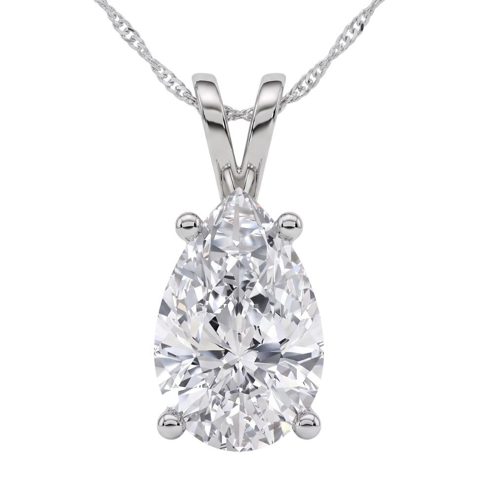 4Ct Solitaire Pear Shape Diamond Pendant Lab Grown 14k Gold 18" Necklace (F-G, VS)