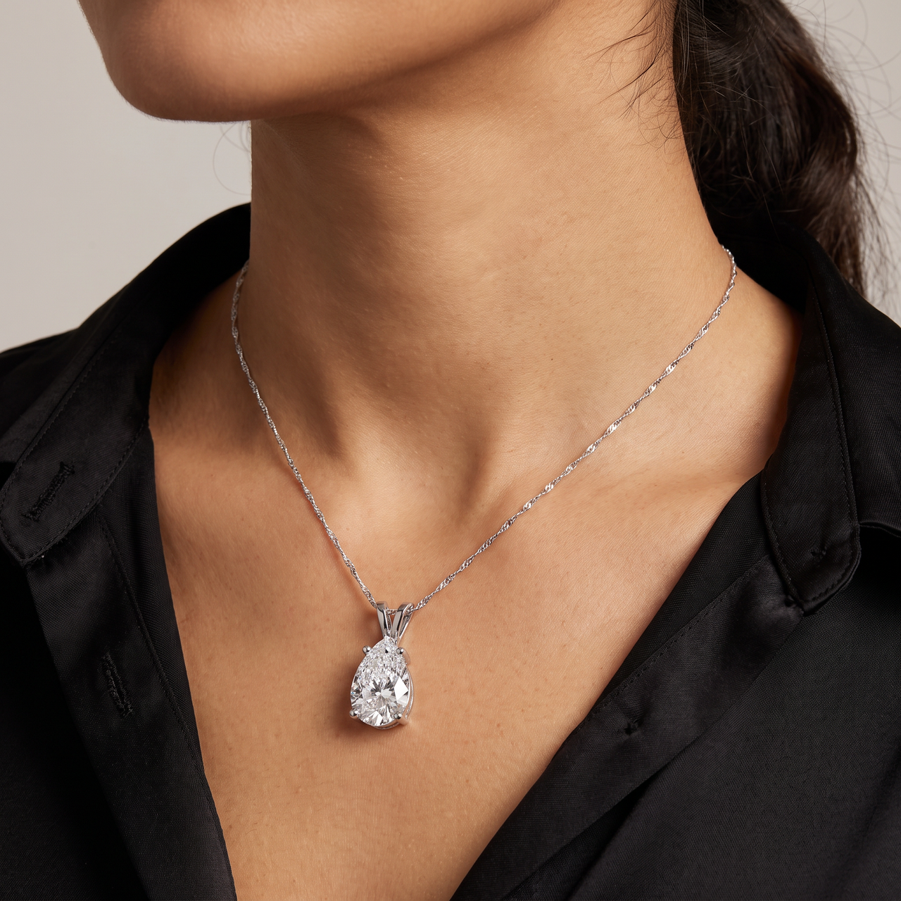 4Ct Solitaire Pear Shape Diamond Pendant Lab Grown 14k Gold 18" Necklace (F-G, VS)