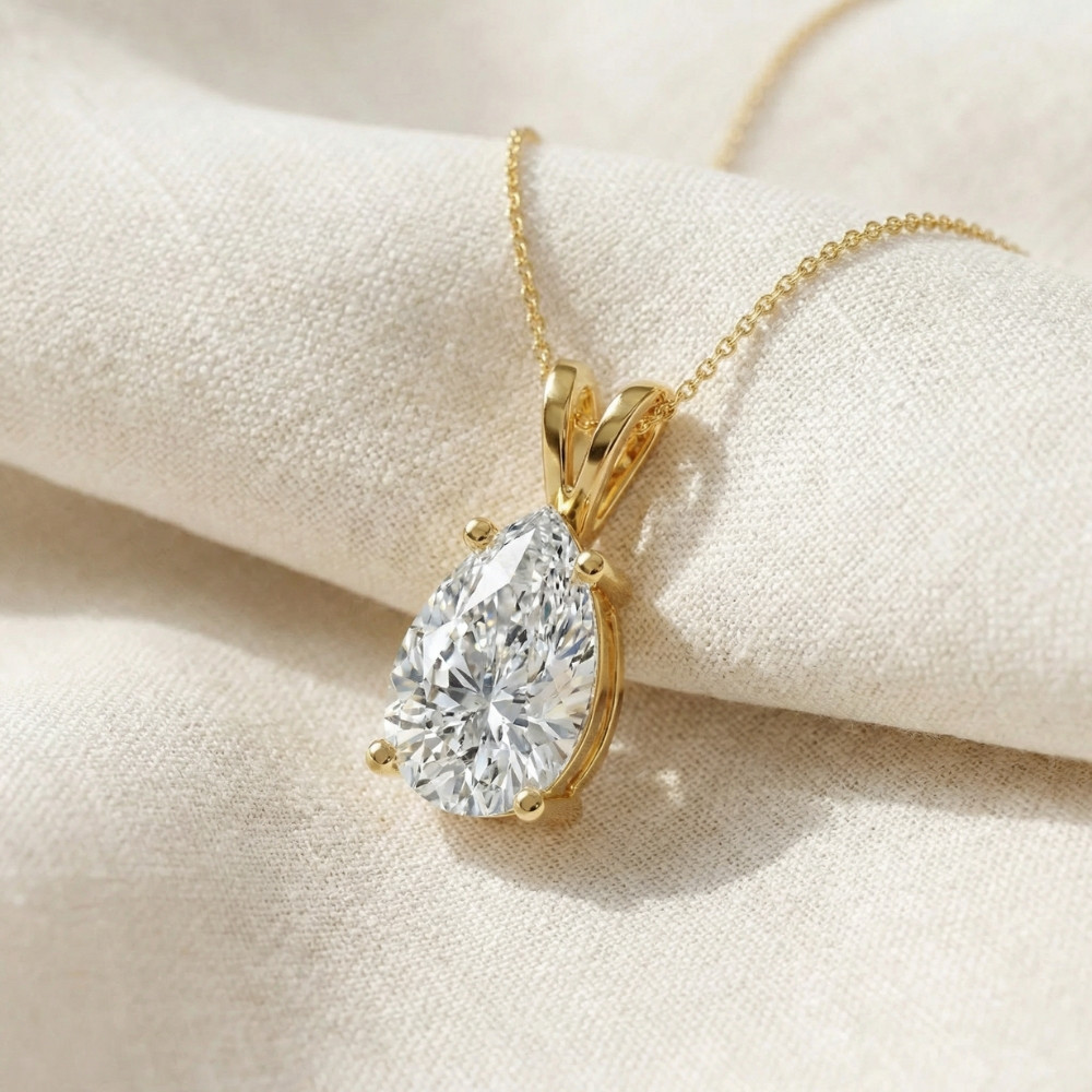 4Ct Solitaire Pear Shape Diamond Pendant Lab Grown 14k Gold 18" Necklace (F-G, VS)
