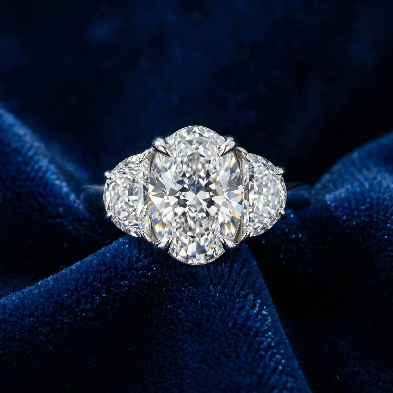 Certified 4.40Ct Oval & Half Moon Diamond Engagement Ring White Gold Lab Grown (F-G, VS)