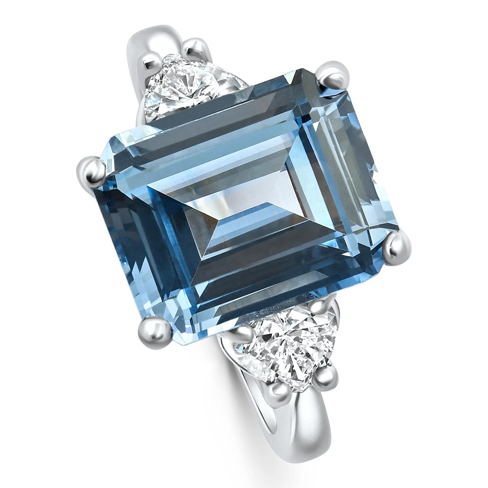 Platinum Aquamarine & Heart Shape Diamond Ring Lab Grown (F-G, VS)