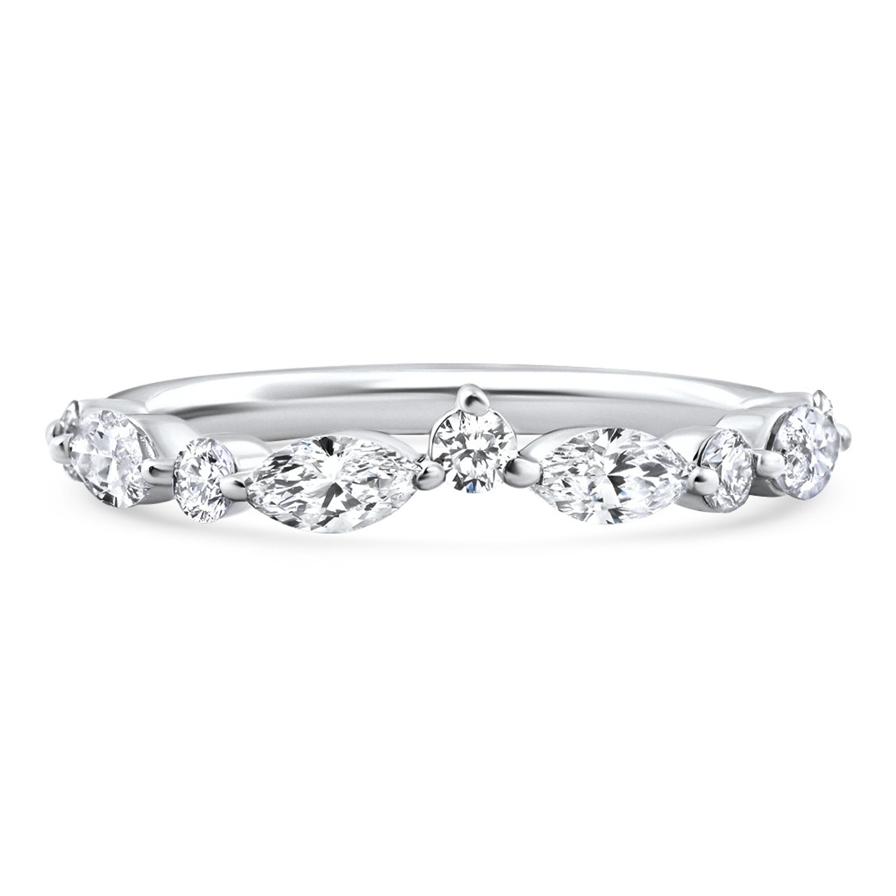 .90Ct Marquise Curved Diamond Wedding Ring 14k Gold or Platinum Lab Grown (F-G, VS)