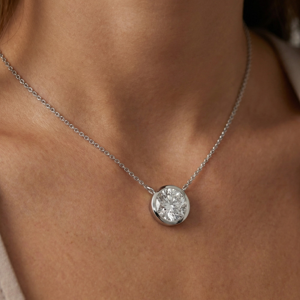 3Ct Solitaire Beezel Diamond Pendant Necklace 18