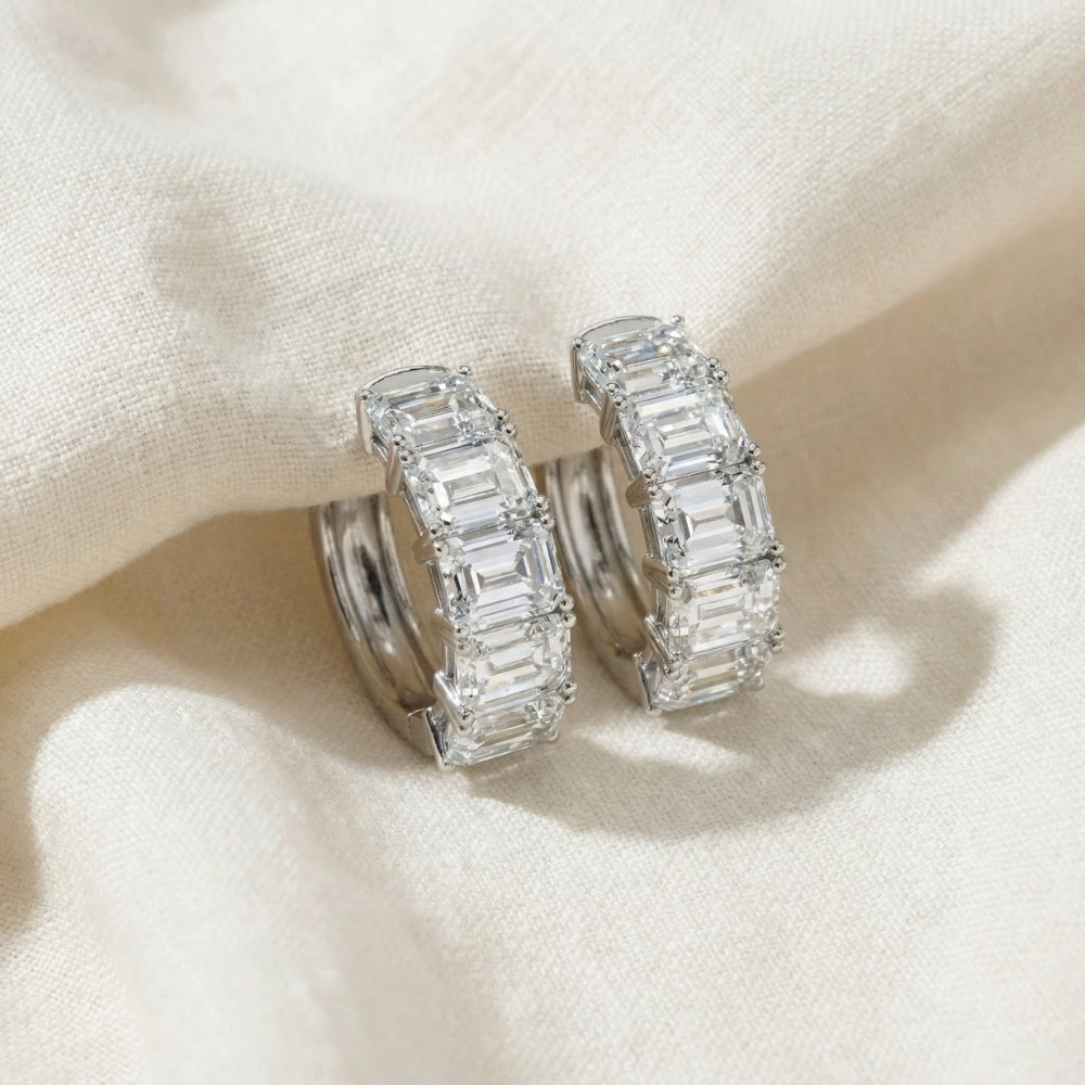 6Ct Emerald Cut Diamond Hoops 14k Gold Lab Grown Earrings (F-G, VS)