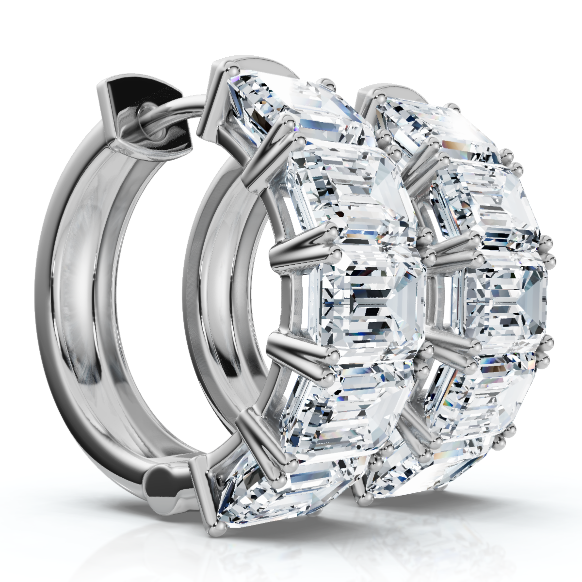 6Ct Emerald Cut Diamond Hoops 14k Gold Lab Grown Earrings (F-G, VS)