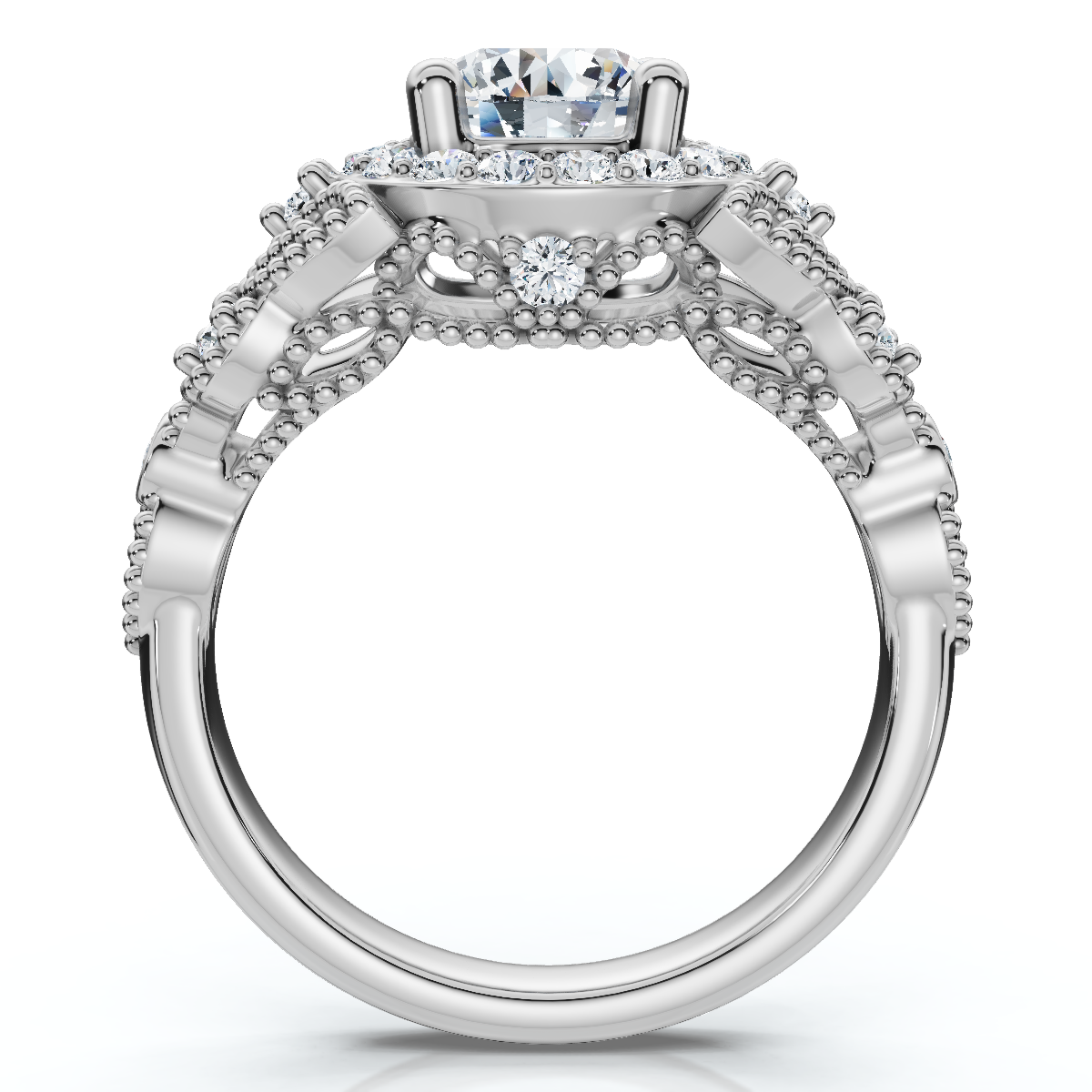 1Ct Vintage Accent Halo Diamond Engagement Ring 14k Gold or Platinum Lab Grown (F-G, VS)