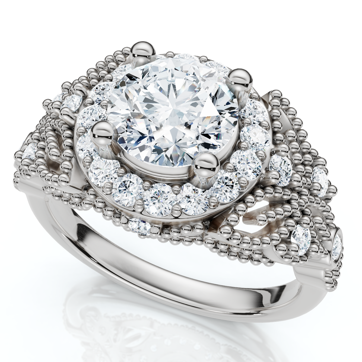 1Ct Vintage Accent Halo Diamond Engagement Ring 14k Gold or Platinum Lab Grown (F-G, VS)