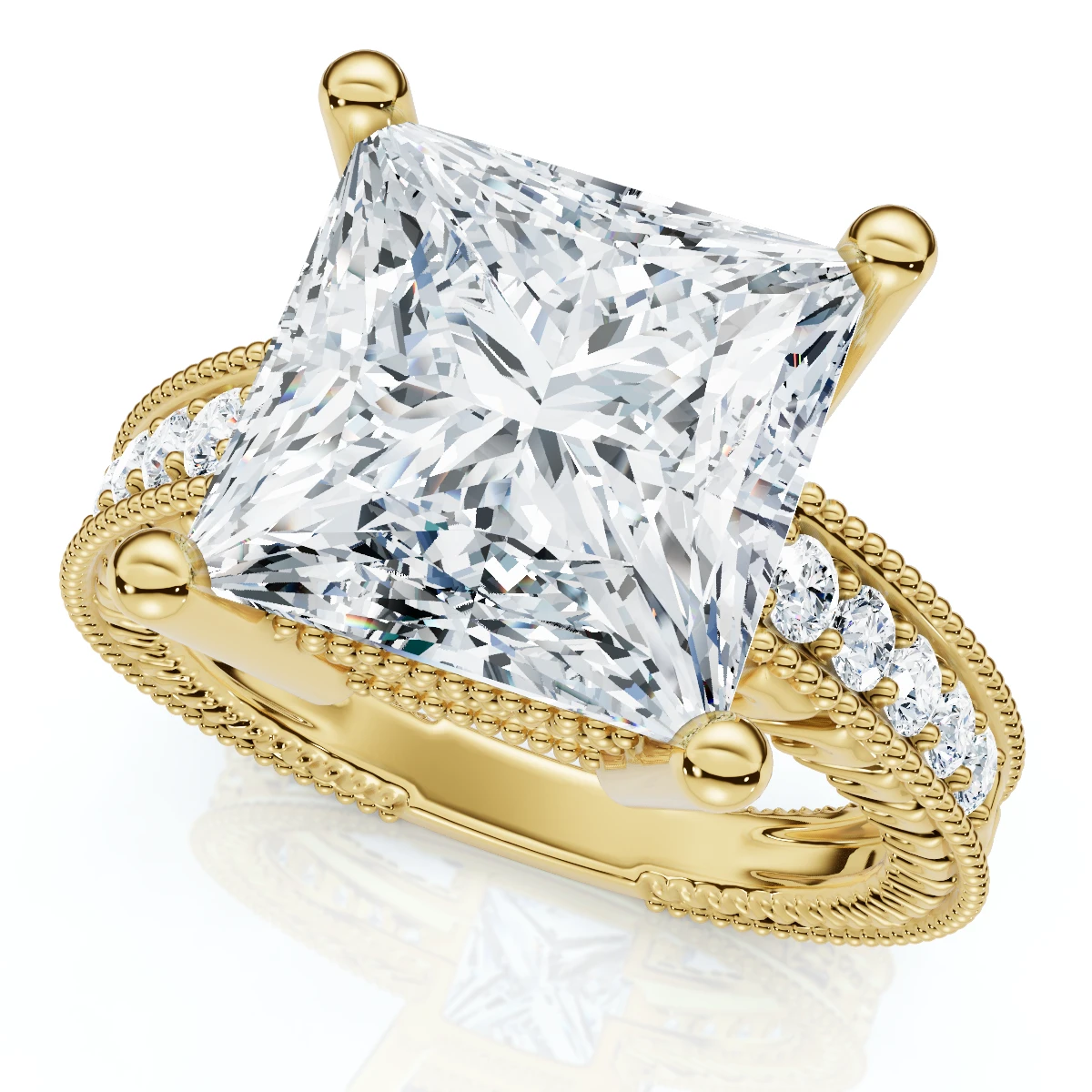 Certified 4 1/5Ct Princess Cut Diamond Vintage Engagement Ring Lab Grown (F-G, VS)